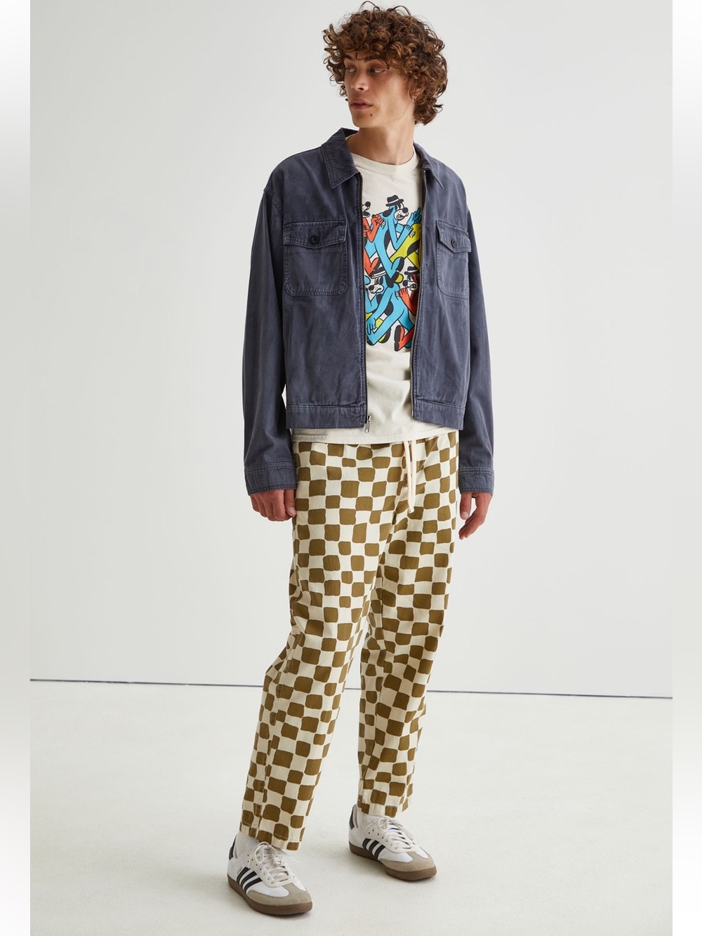 Urban Outfitters Olive and Cream Checkerboard mens pants size Large - Picture 2 of 11
